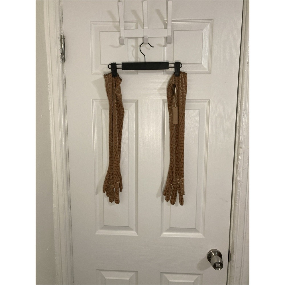 NWT SKIMS Chai Brown Velvet Monogram‎ Long Gloves Women's Small M